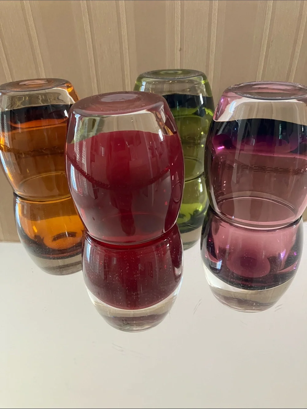 Crate & Barrel 4 Glass Voltive Candle Holders. Heavy Base, Made in Poland